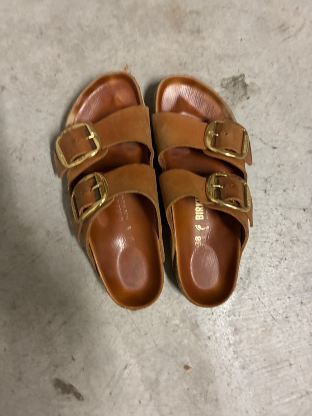 Birkenstock Brown Sandals with Gold Buckles